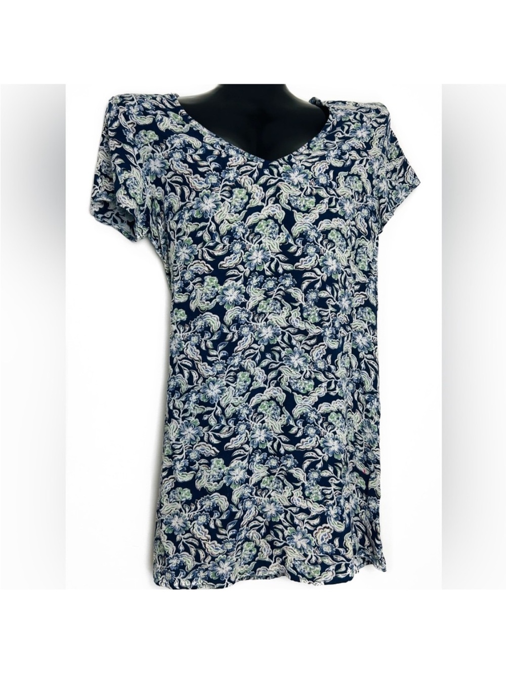 hinge Navy Floral V-Neck Short Sleeve Mini Dress